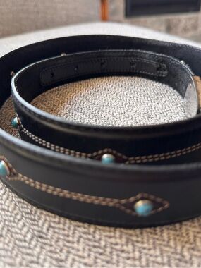 Vintage Brighton black Leather Belt with Turquoise Accents - Size 34